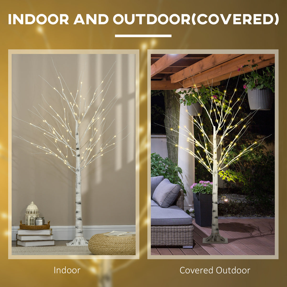 5 ft Artificial Birch Tree Light with Pre-Lit LED Light for Home Party, Indoor and Covered Outdoor Use