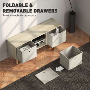 Modern TV Stand Cabinet with Foldable Drawers and Shelves for Living Room, Bedroom, White
