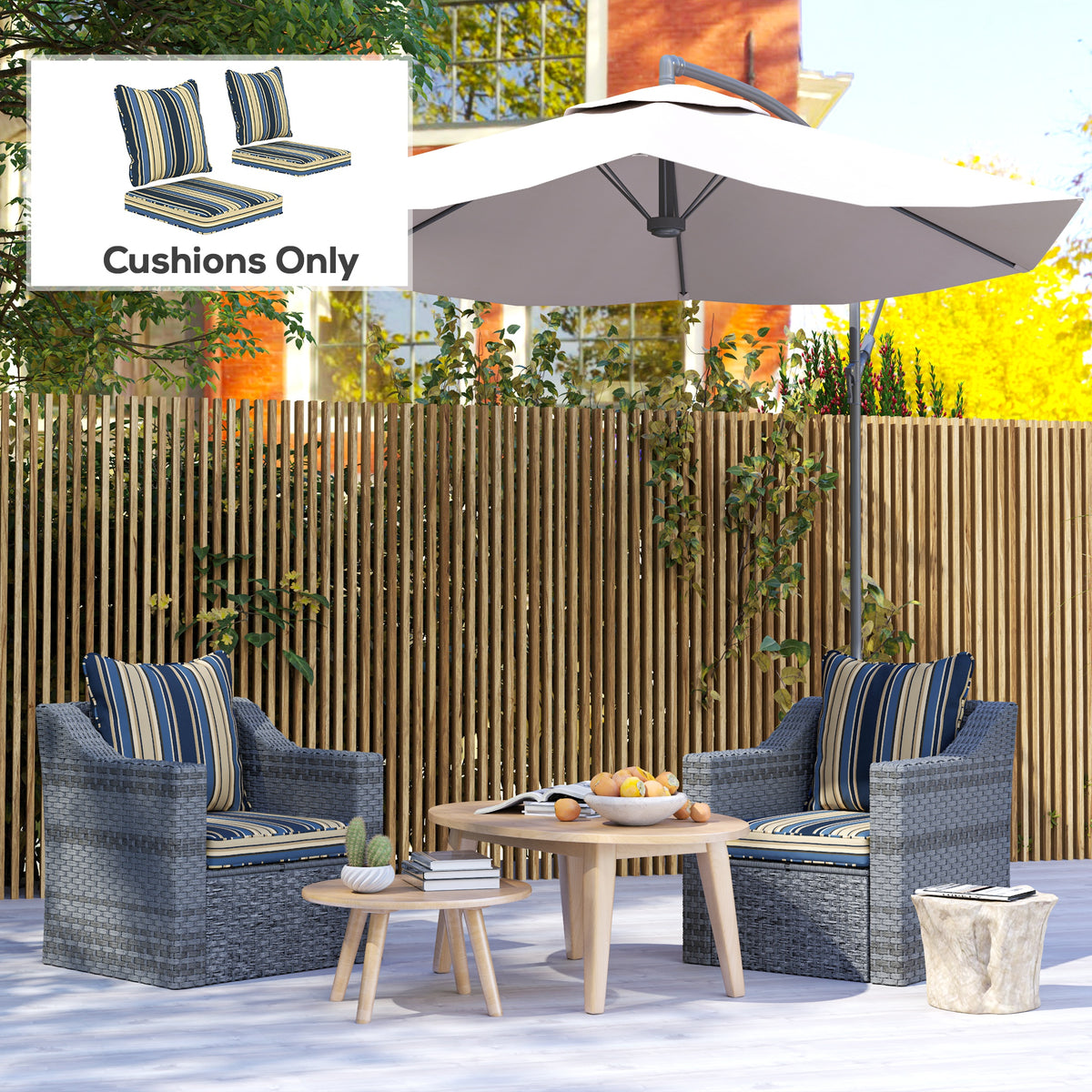 Seat Cushion Back Pillows Replacement Set of 2, Patio Chair Cushions Set for Indoor Outdoor, Blue – view 7