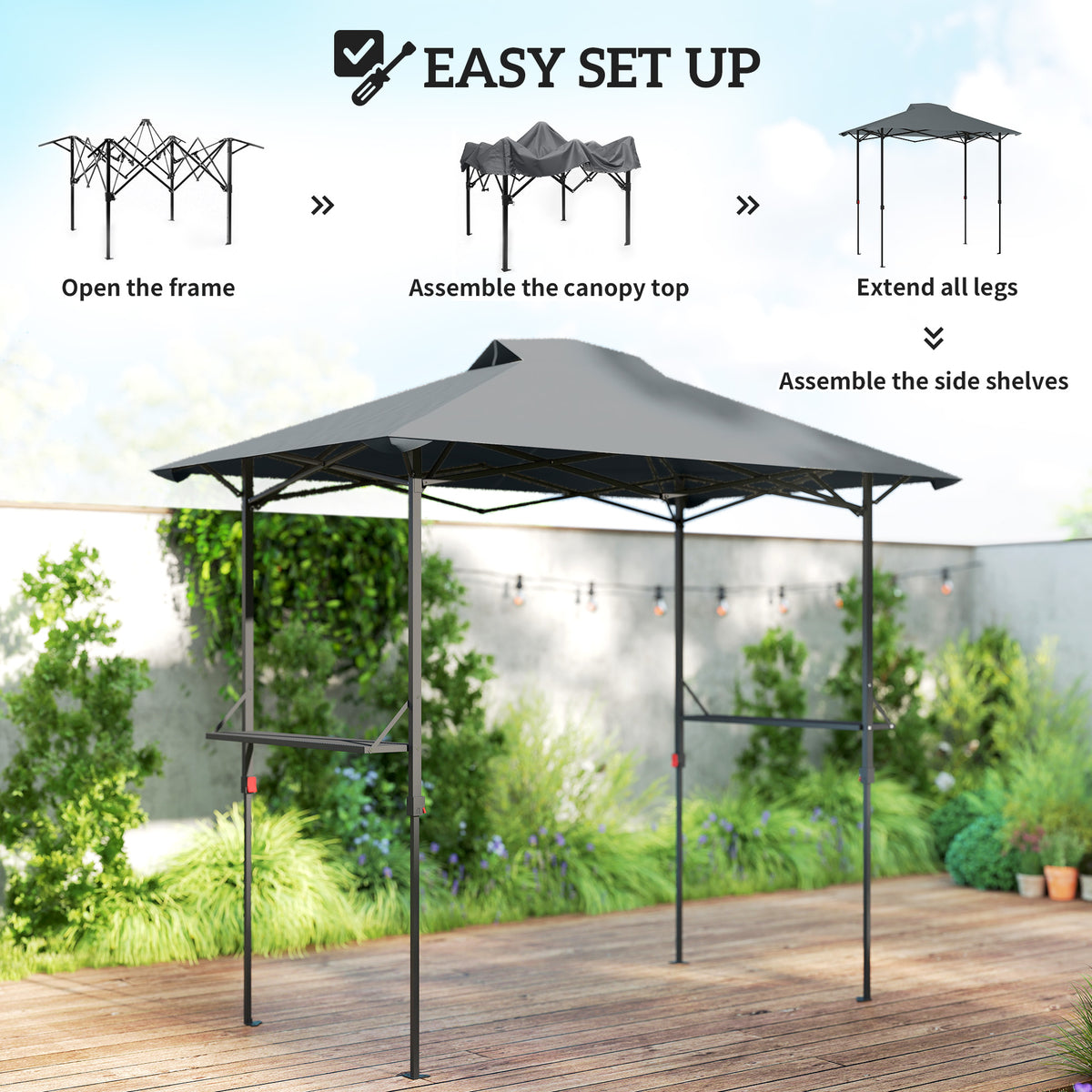 5 x 8.5 ft Pop Up Grill Gazebo with 2 Shelves, UPF 50+ Outdoor Instant Canopy Portable Shelter with Carry – view 5