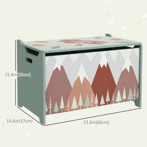 Qaba Toy Box, Kids Storage Chest with Lid, Safety Hinges and Groove Handles, Toy Storage Organizer with Mountain Pattern for Boys, Girls