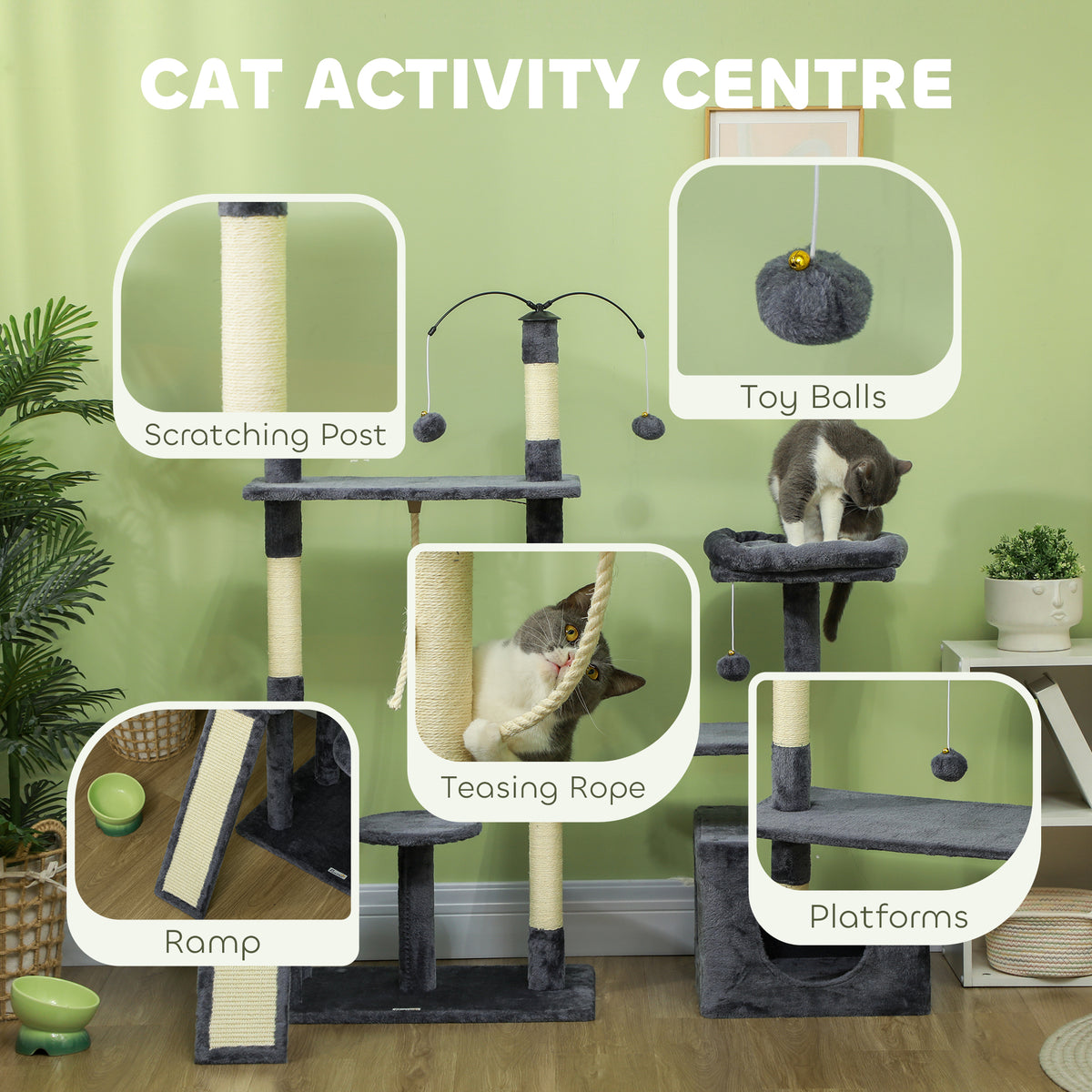 53" Cat Tree, Cat Tower with Scratching Posts, Cat Condo, Beds, Platforms, Toy Balls for Indoor Cats – view 3