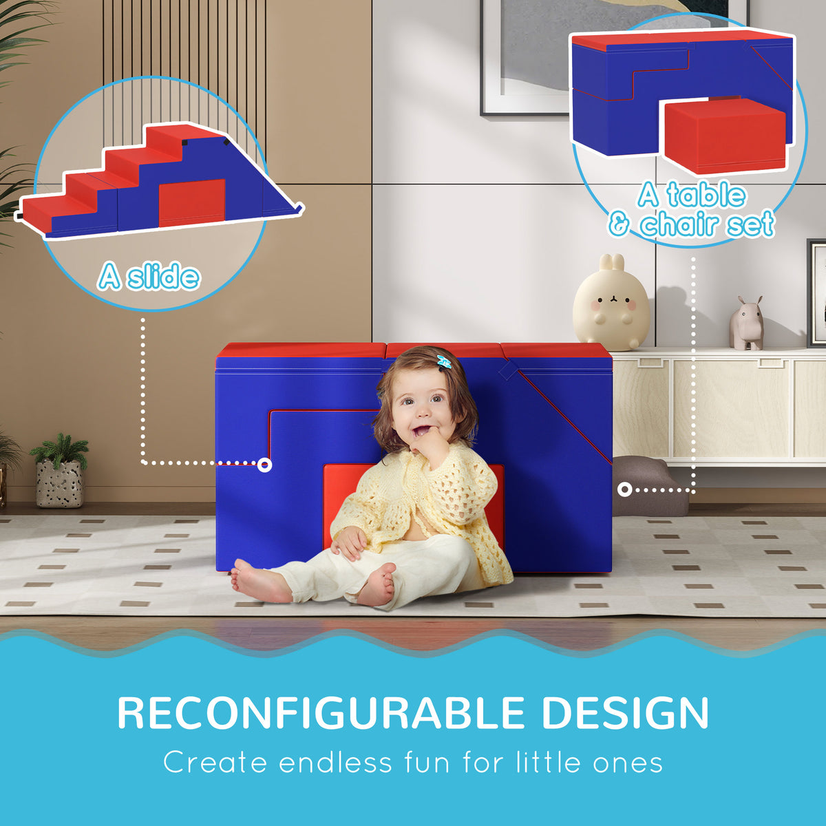 Qaba 2-Piece Soft Play Kids Foam Play Se for Crawl and Climb, Dark Blue