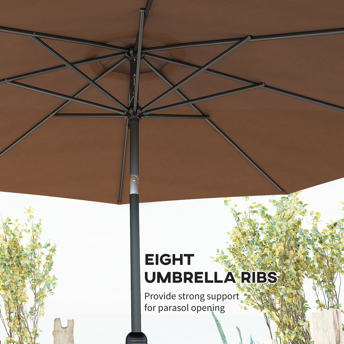 10' x 8' Round Market Umbrella, Patio Umbrella with Crank Handle and Tilt, Outdoor Parasol for Garden, Blue – view 13