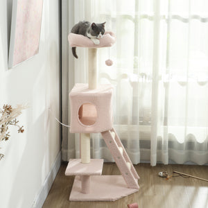 47" Tall Cat Tree Tower with Condo, Ladder, Scratching Posts and Hanging Ball, Light Grey – view 20