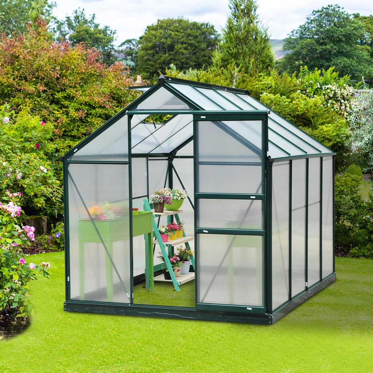 6.2' x 8.3' x 6.6' Clear Polycarbonate Greenhouse, Large Walk-In Green House w/ Slide Door