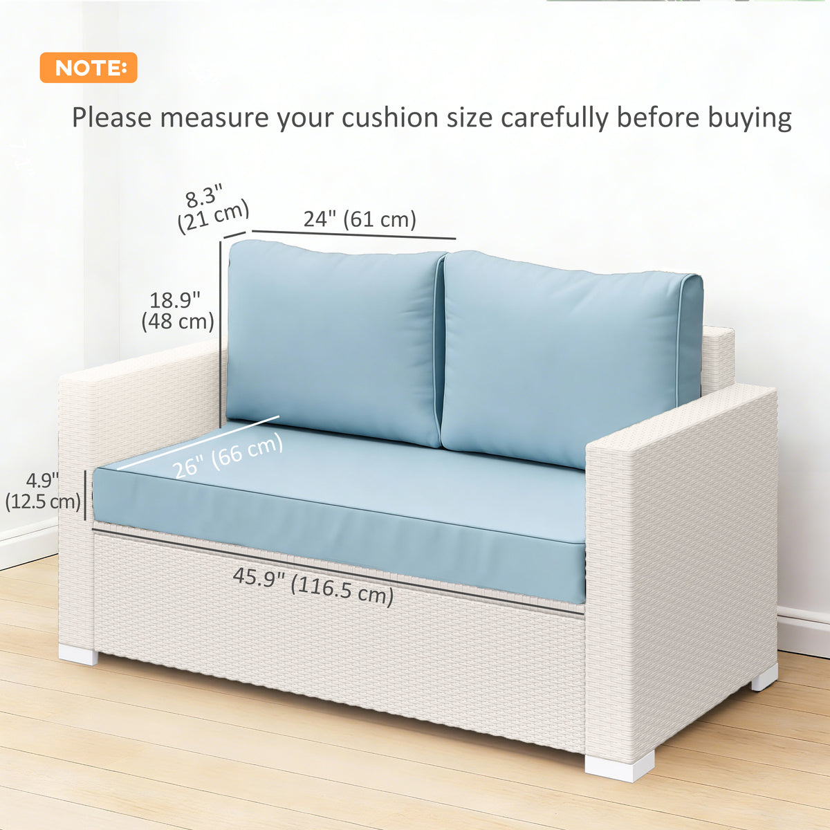 Outdoor Seat Cushions with Backrest, Loveseat Double Sofa Outdoor Furniture Cushions, Beige – view 23