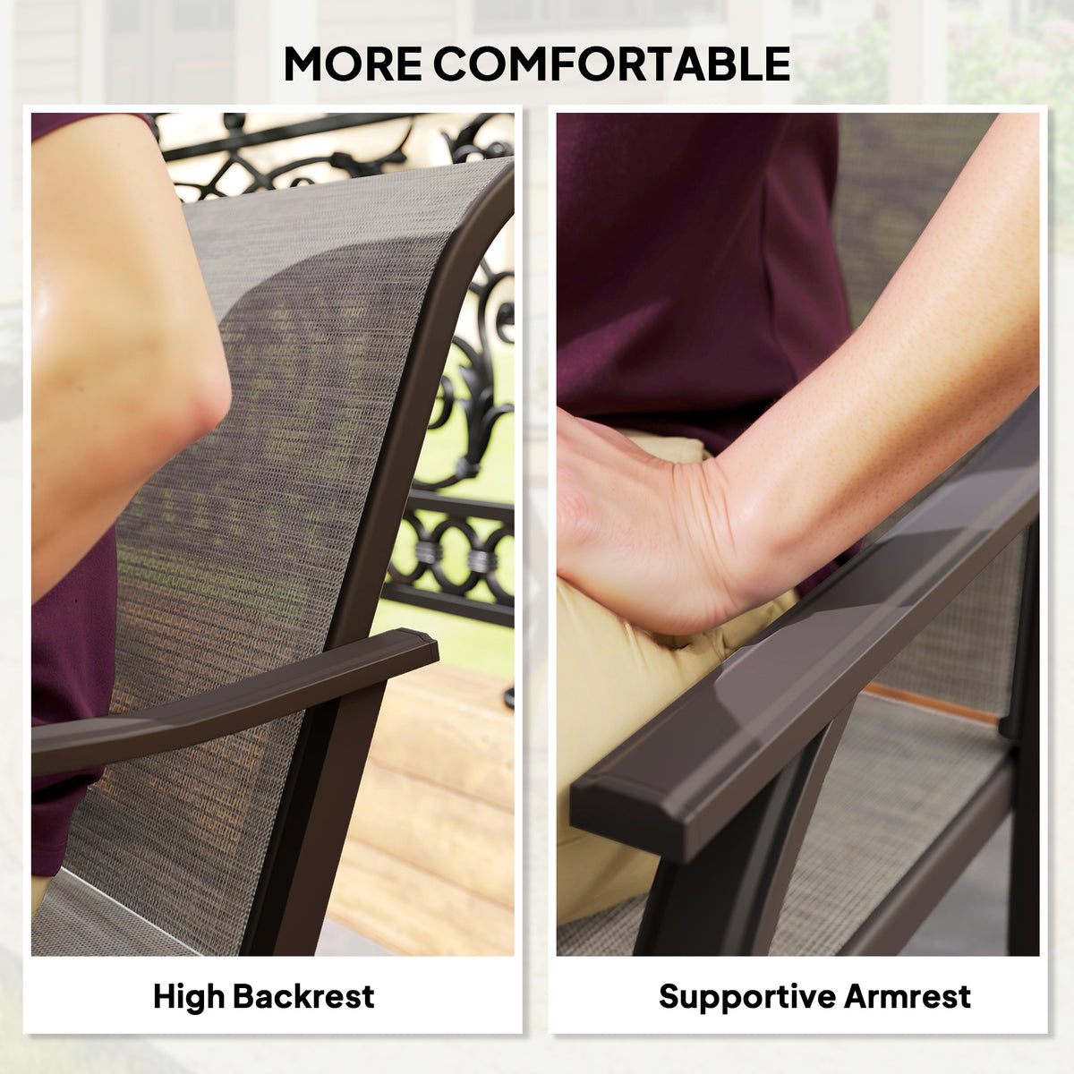 Patio Chairs Set of 4 with Armrest and High Backrest, for Backyard, Balcony, Porch, Poolside, Deck, Garden, Brown