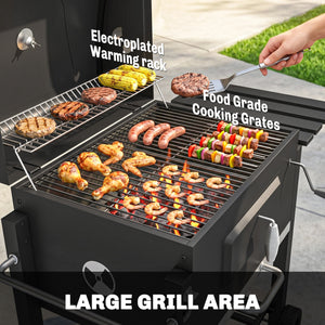 BBQ Trolley Charcoal Grill Portable Stainless Steel Barbecue Tool Kits w/ Wheels Side Shelf for Camping Hiking Picnic