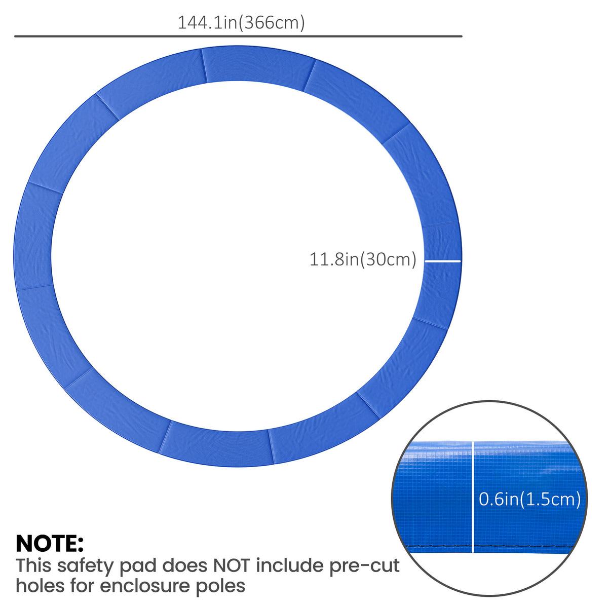 12ft Trampoline Pad, Trampoline Replacement Safety Pad Mat Spring Cover, Water-Resistant, UV-Resistant, Tear-Resistant Edge Protection, No Holes for Pole, Blue