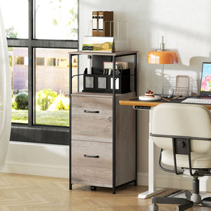 Vertical Filing Cabinet, Tall File Cabinet with 2 Drawers, Hanging Bars for Letter and A4 Size, Rustic Brown – view 13