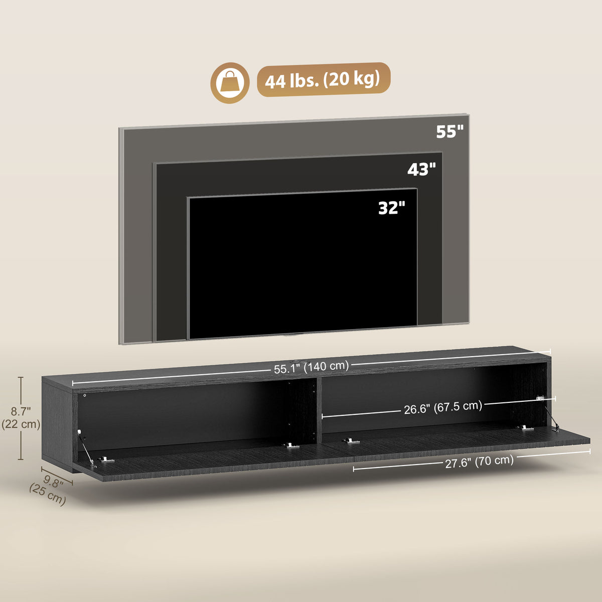 71" Floating TV Stand for TVs up to 72 Inch, Wall Mount Media Console with 2 Fluted Flip-Down Doors – view 16
