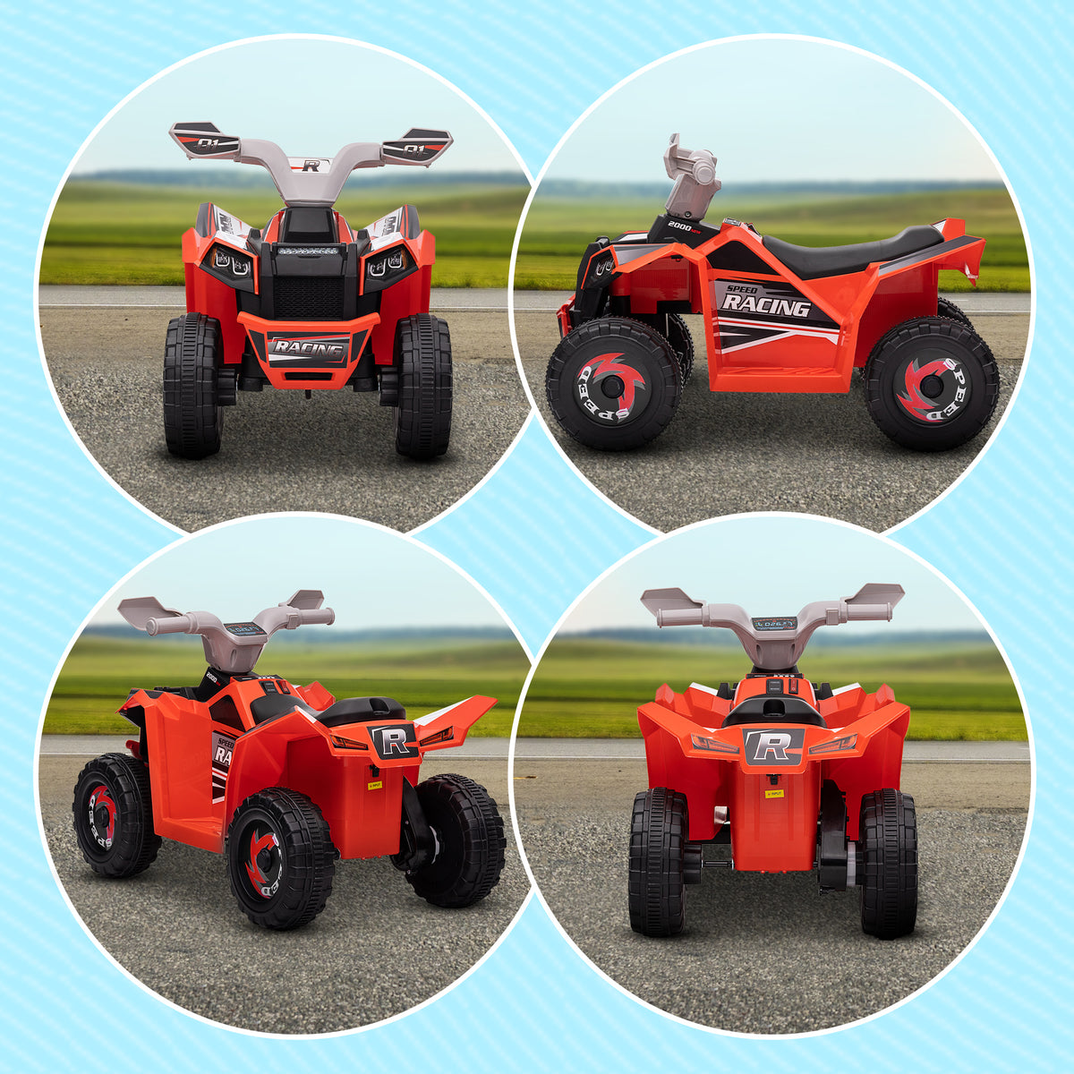Aosom 6V Quad Kids Electric Car with Wear-resistant Wheels, for Boys and Girls Aged 18-36 Months