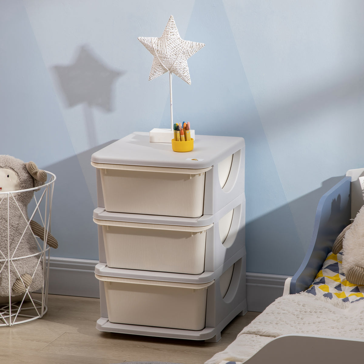 3 Tier Kids Toy Organizer and Storage Bins with 3 Plastic Drawers, Blue