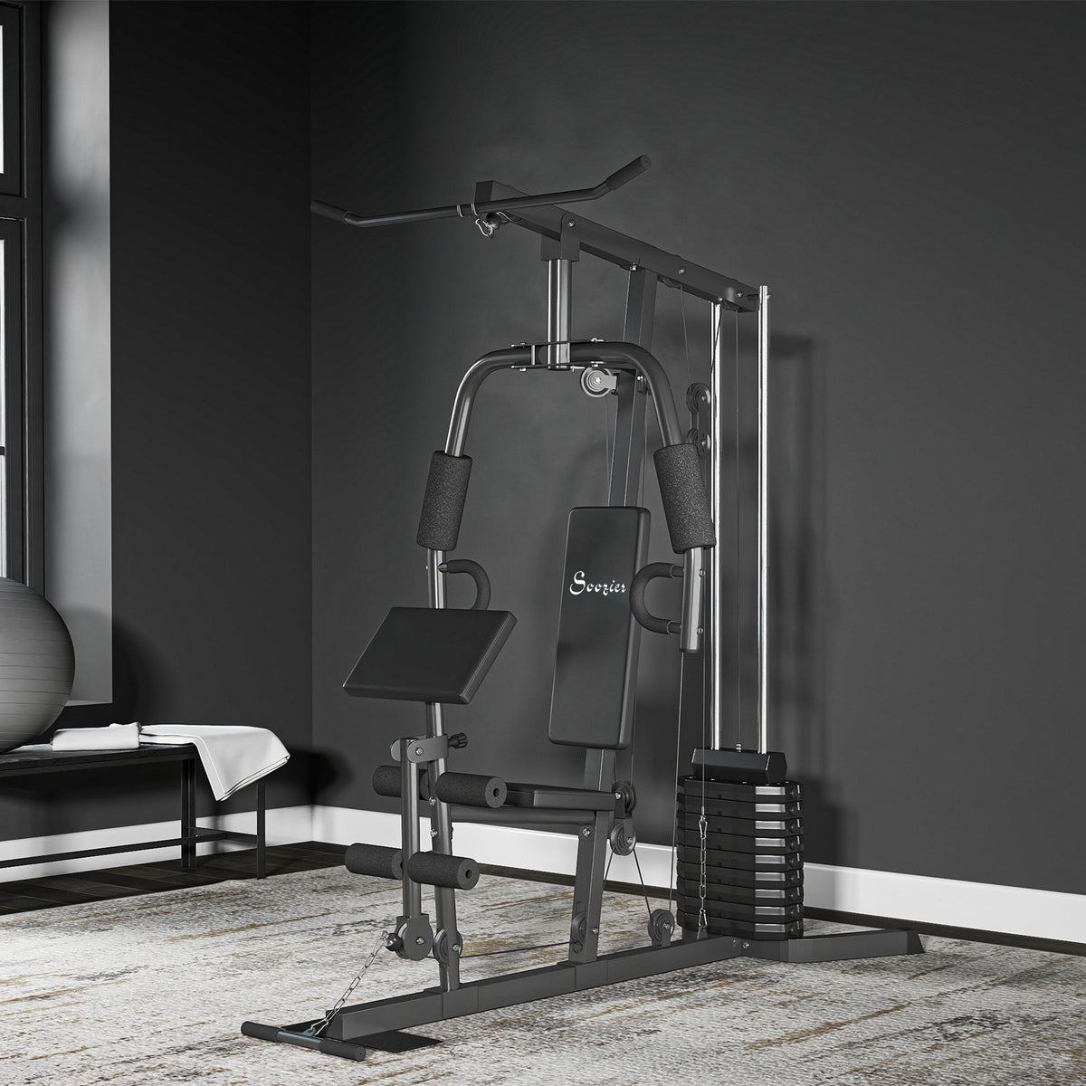 Soozier Multi-Exercise Home Gym Station with 99lbs Weight Stack, for Full Body Workout