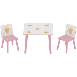 Qaba 3-Piece Kids Table and Chair Set with Animal Pattern for Boys and Girls Aged 3-8, Bedroom, Nursery, Playroom
