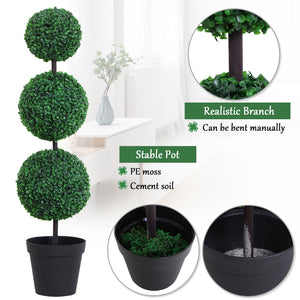 Set of 2 Artificial Ball Boxwood Topiary Trees, 44.1" Fake Plants in Pots for Outdoor Indoor Decor, Dark Green