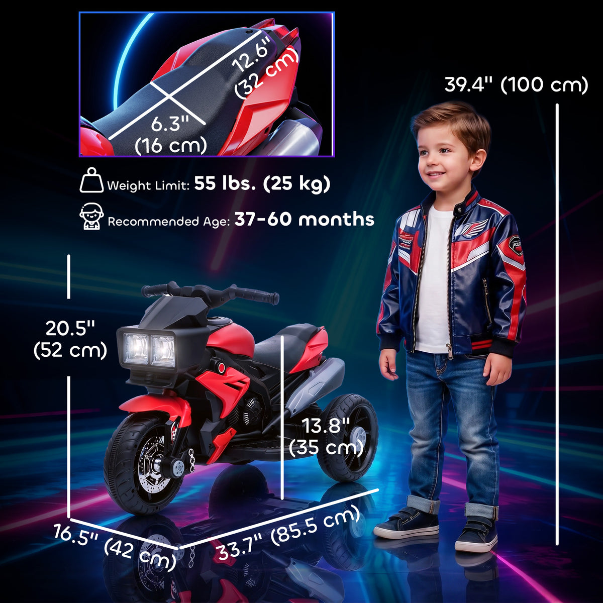 Aosom Kids Electric Pedal Motorcycle Ride-On Toy 6V Battery Powered w/ Music Horn Headlights Motorbike for Girls Boy