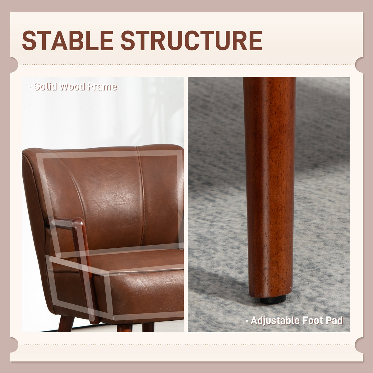 Accent Chair, Modern Armchair, Faux Leather Upholstered Living Room Chair with Wood Legs and Wide Padded – view 11
