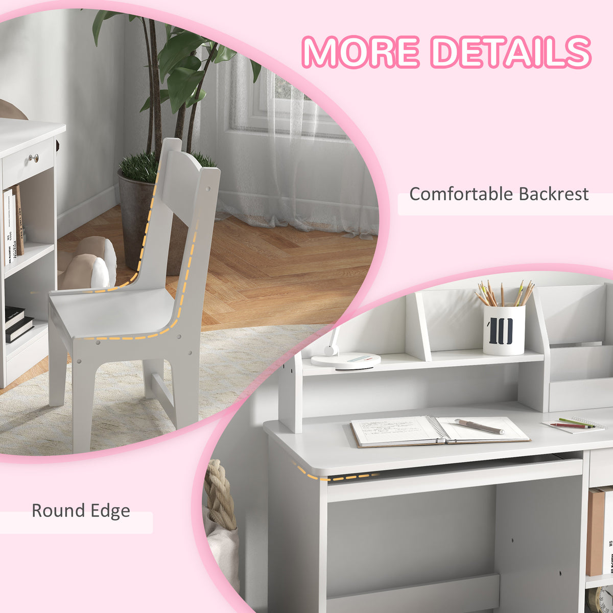 Qaba Kids Desk and Chair Set for 5-8 Year Old with Storage, Study Table and Chair for Children