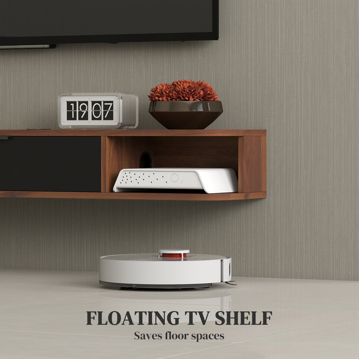47" Floating TV Stand for TVs up to 50 Inch, Wall Mounted Media Console with Flip Drawer and 2 Open – view 3