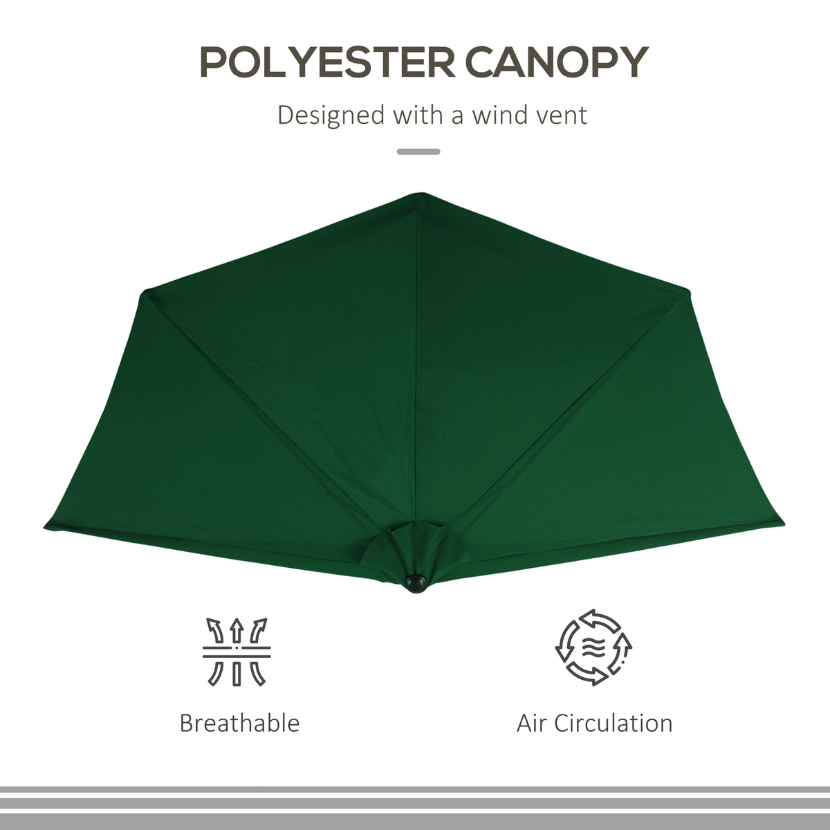 9.8ft Half Umbrella Semi Round Patio Parasol with Crank Handle, Top Vent for Garden – view 13