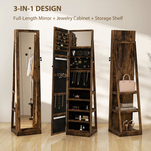 360° Swivel Jewelry Armoire, Lockable Mirror Jewelry Cabinet with Built-In Small Mirror, White – view 10