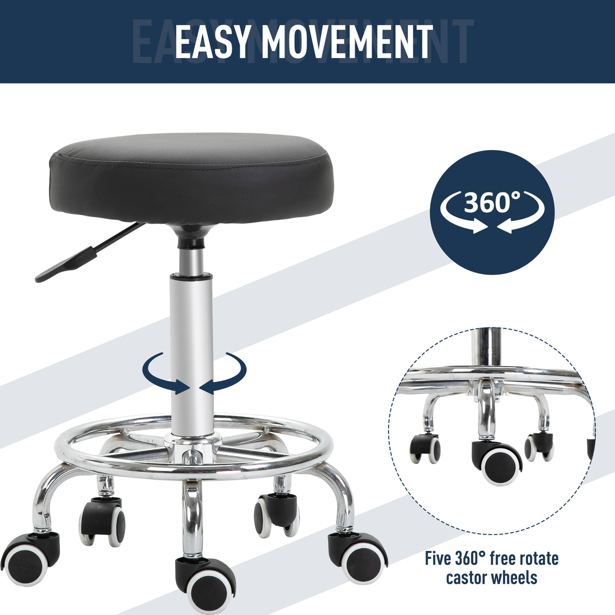 Adjustable Swivel Salon Stool Hydraulic PU Barber Rolling Massage Tattoo Chair Bar Beauty SPA Seat, Black – view 7