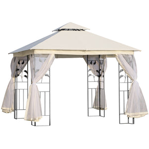 10'x10' Soft-top Steel Patio Gazebo Outdoor Sun Shelter with 2-Tier Polyester Roof, Curtain Sidewalls, Beige – view 8
