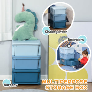 3 Tier Kids Toy Organizer and Storage Bins with 3 Plastic Drawers, Blue