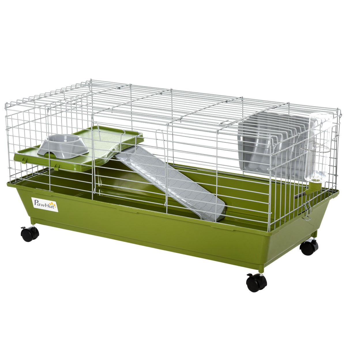 Small Animal Cage, Rolling Bunny Cage, Guinea Pig Cage with Food Dish, Water Bottle, Hay Feeder, Platform – view 8