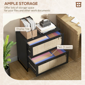 2-Drawer Filing Cabinet with Lock, Rattan File Cabinet with Adjustable Hanging Bar, Natural – view 10