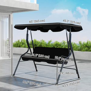 Outdoor Porch Swing with Adjustable Canopy, 3-Seater Patio Swing Chair with Cushion, Black – view 2