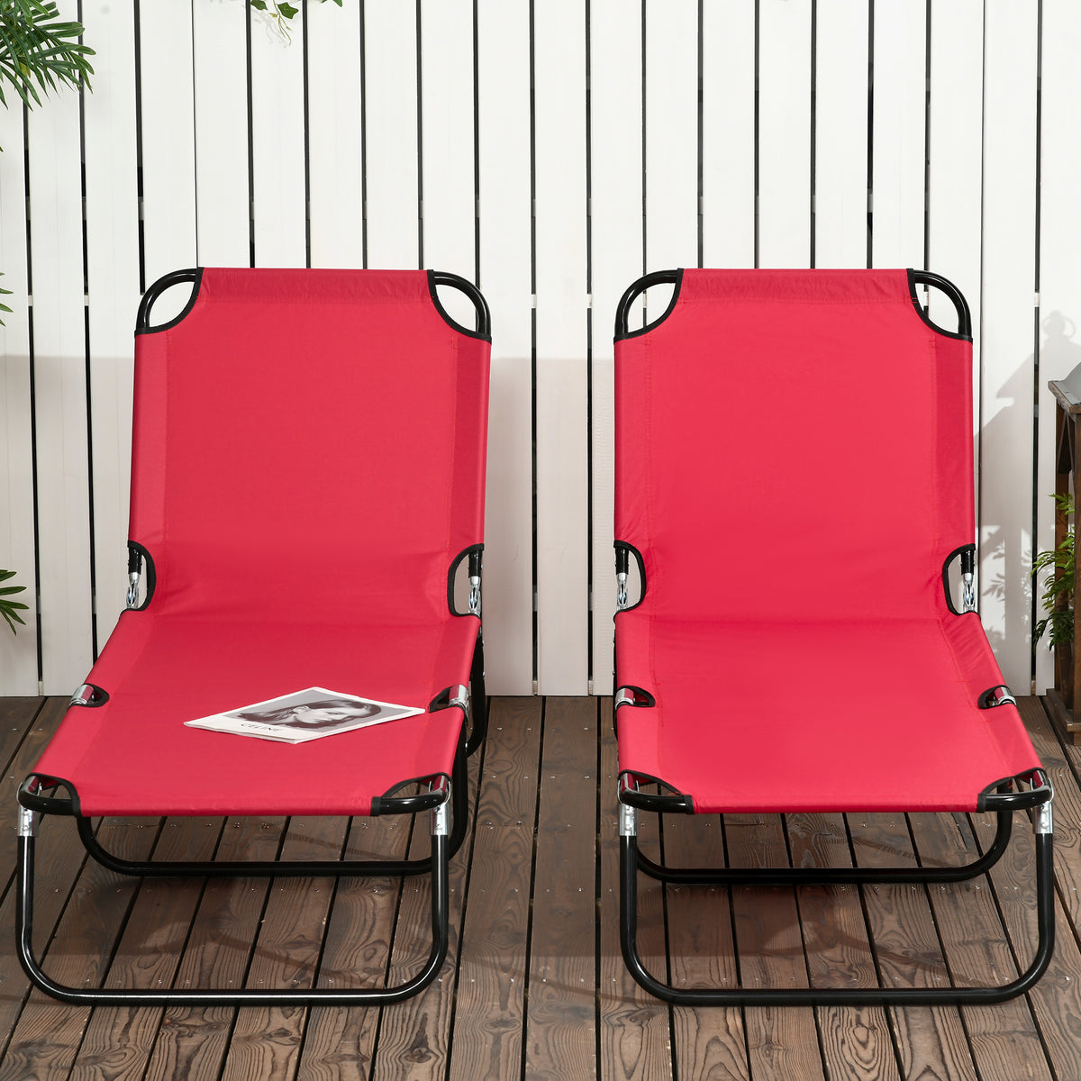 Set of 2 Folding Outdoor Lounge Chair, Sun Tanning Chairs with Reclining Back – view 28
