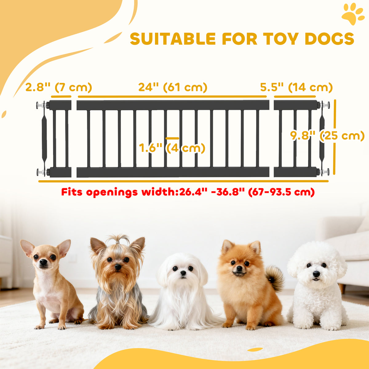 26"-37" Dog Gate, Adjustable Pet Gate, Fits 10" Tall with 2 Extension – view 2