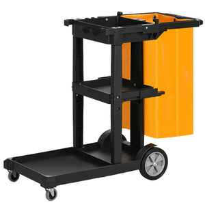 Janitorial Cart with 3 Shelves, Cleaning Cart on Wheels with Rubbish Bag and Mop Holders for Hotel – view 8
