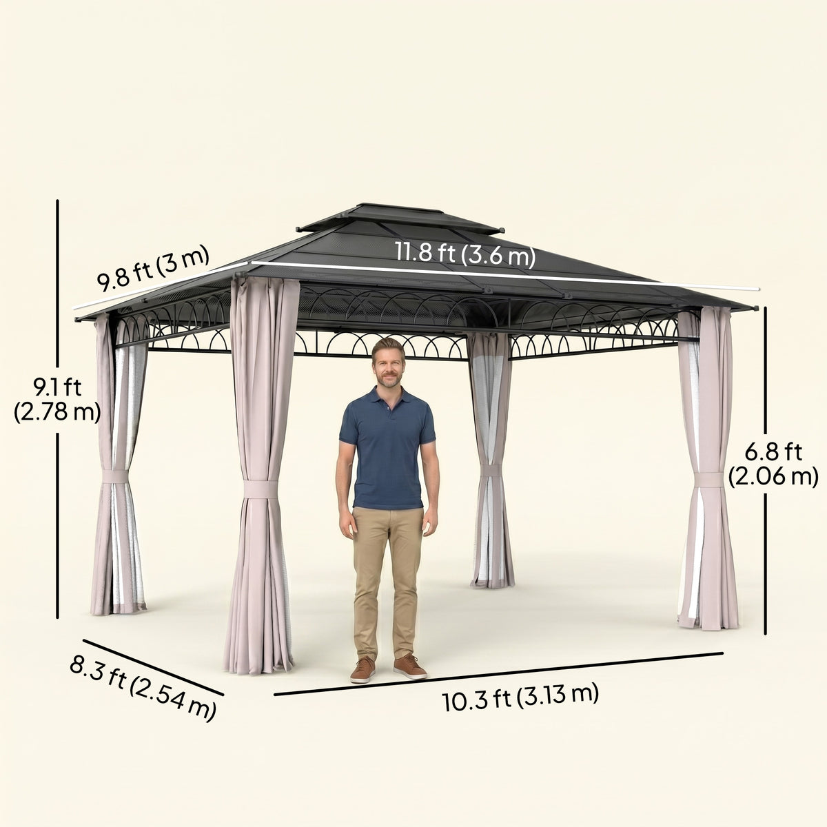 10' x 10' Outdoor Hardtop Gazebo Canopy w/ Double PC Roof, Steel Frame, Nettings – view 30