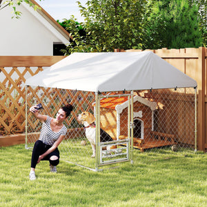Outdoor Dog Run w/ Adjustable & Rotating Bowls, Water-Resistant UV-Resistant Cover, Secure Lock, 6.6' x 6.6' x 5.1'