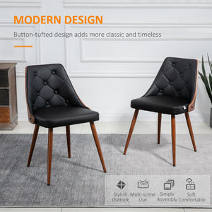 Dining Chairs Set of 2, Tufted Kitchen Chairs, PU Leather Upholstered Seats and Steel Legs for Dining Room, Black