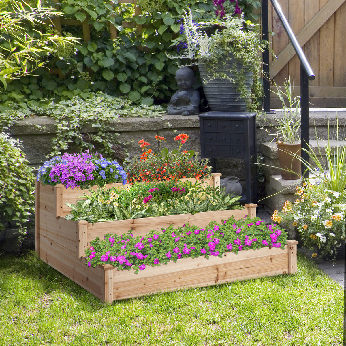 49" x 49" x 22" 3-Tier Raised Garden Bed Wooden Planter Kit Elevated Plant Box Stand for Yard, Patio – view 8