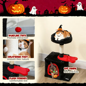 28" Cat Tree Tower with Plush Top Bed, Cozy Condo, Sisal Scratching Post, Perch, Dangling Ball, Beige and Yellow