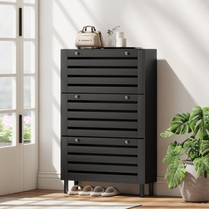 Narrow Shoe Storage Cabinet, 3 Flip Drawers, Adjustable Shelves, 18-24 Pairs Capacity, Black – view 7