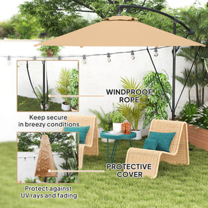 9.5' Cantilever Umbrella with Wind Protection Strap and Cover, Hanging Umbrella with Crank and Cross Base, UPF 50+, Grey