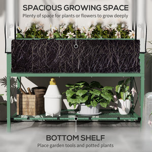 Raised Garden Bed with Cover, Metal Elevated Planter Box with Bottom Shelf and Liner, Black – view 25