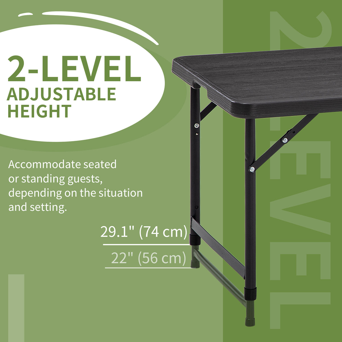 Foldable Patio Dining Table for 4, Height Adjustable Outdoor Table for Garden Lawn Backyard, Dark Grey
