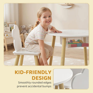 Qaba 3 Pieces Kids Table and Chair Set, Activity Table and Chair Set with Cloud-Shaped Chairs, Mesh Bag