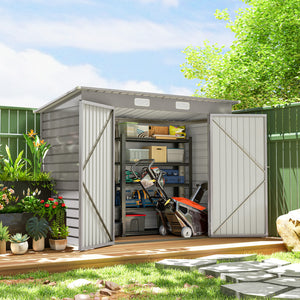8 x 4FT Galvanized Garden Storage Shed, Metal Outdoor Shed with Double Doors and 2 Vents, Oak – view 35