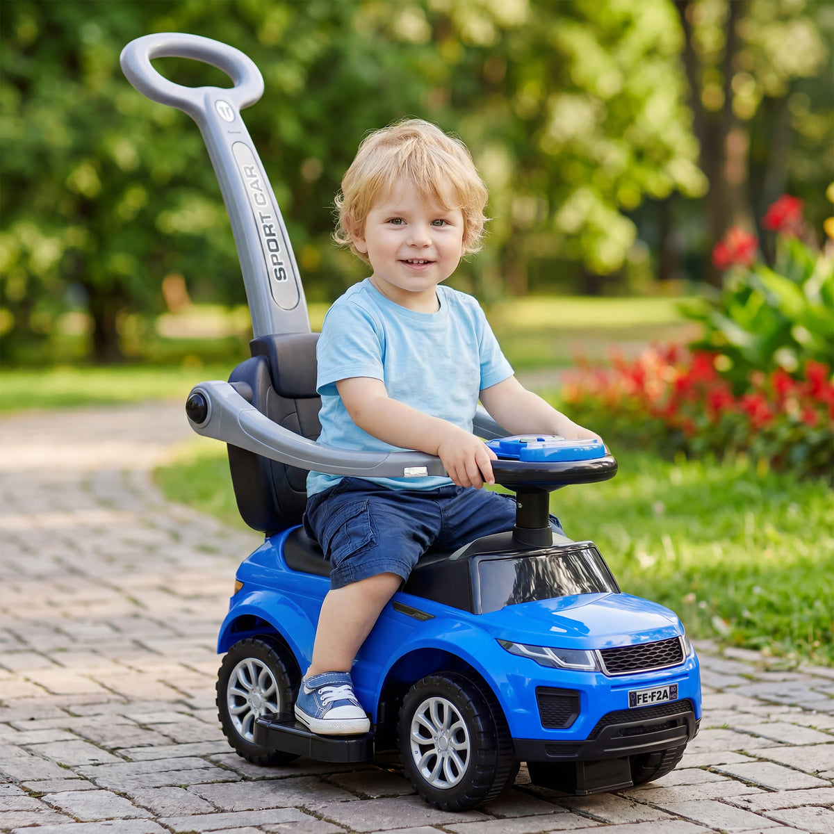 Aosom 3 in 1 Kid Ride on Push Car, Toddlers Sliding Walking Car, with Horn, Music, Light, Parent Control Handle, Secure Bar, Under Seat Storage, for Boy Girl 18-36 Months