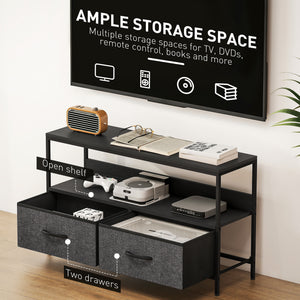 TV Stand with Charging Station, TV Table with 2 Foldable Linen Drawers and Open Shelf for 47 Inch – view 4