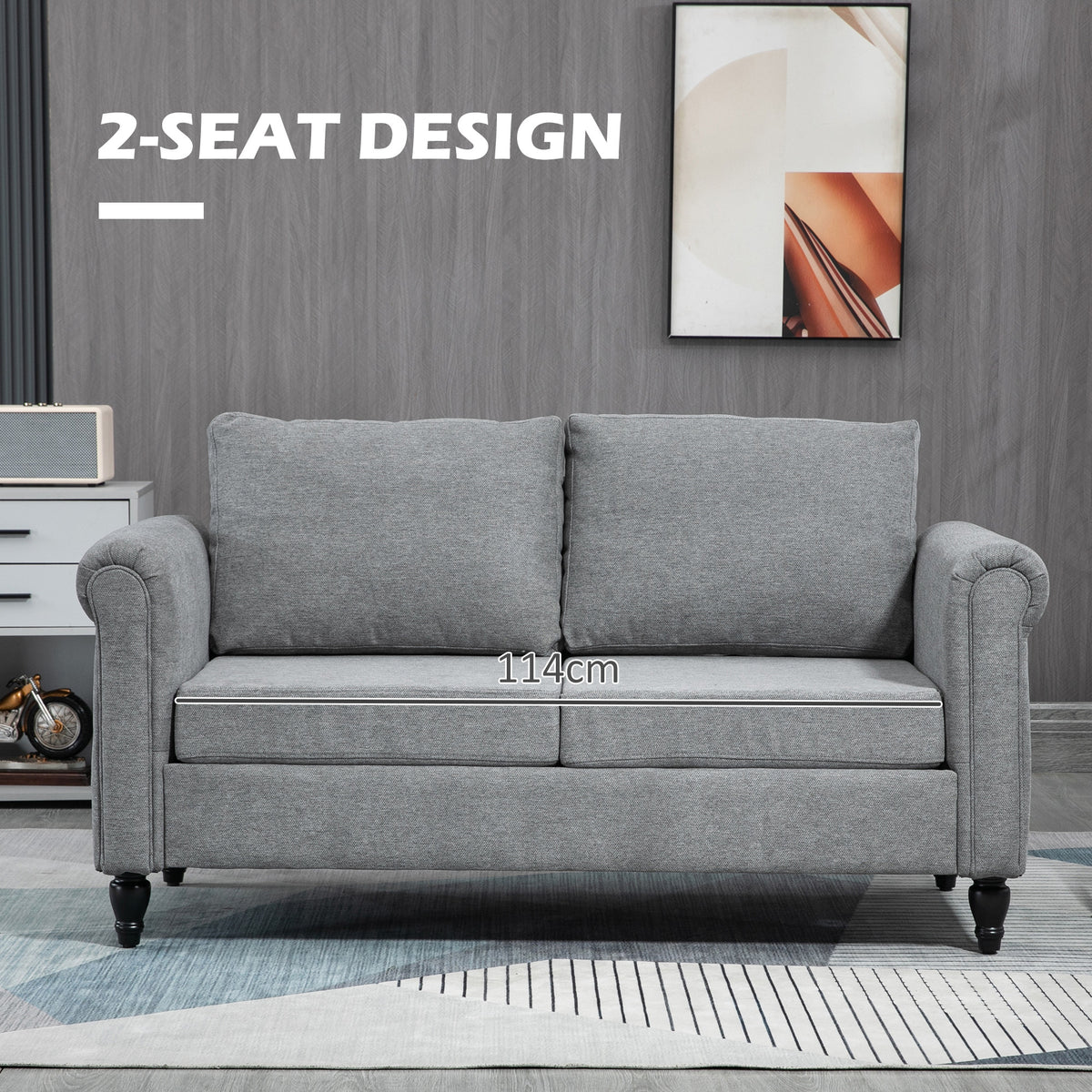 Vintage Loveseat, Upholstered Love Seat Furniture, Chenille-feel Fabric 2 Seater Sofa Couch with Rolled – view 19